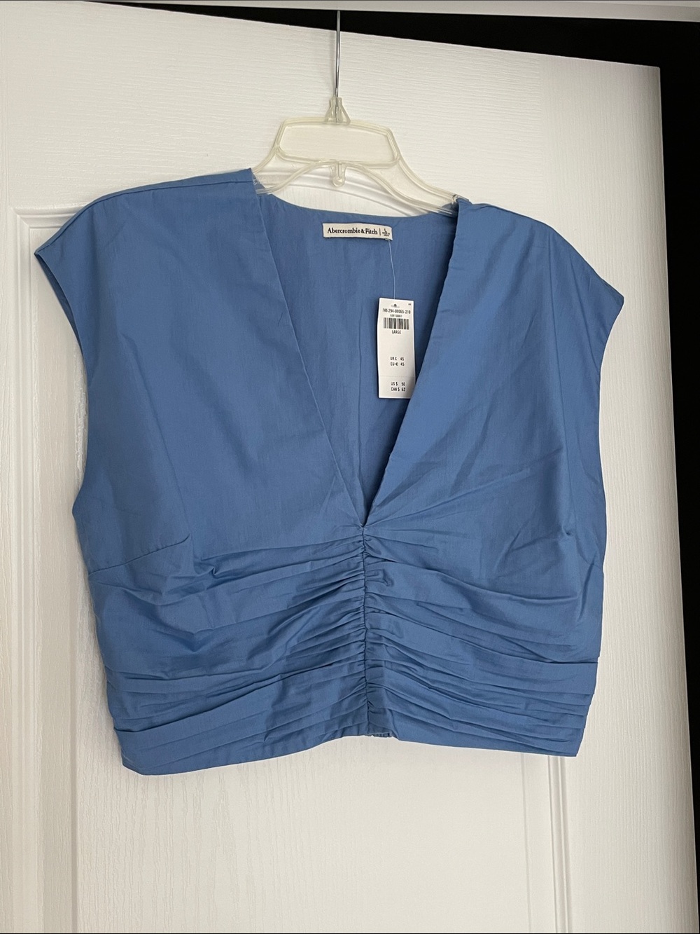 NWT Abercrombie & Fitch Sky Blue Ruched V-Neck Crop Top size L